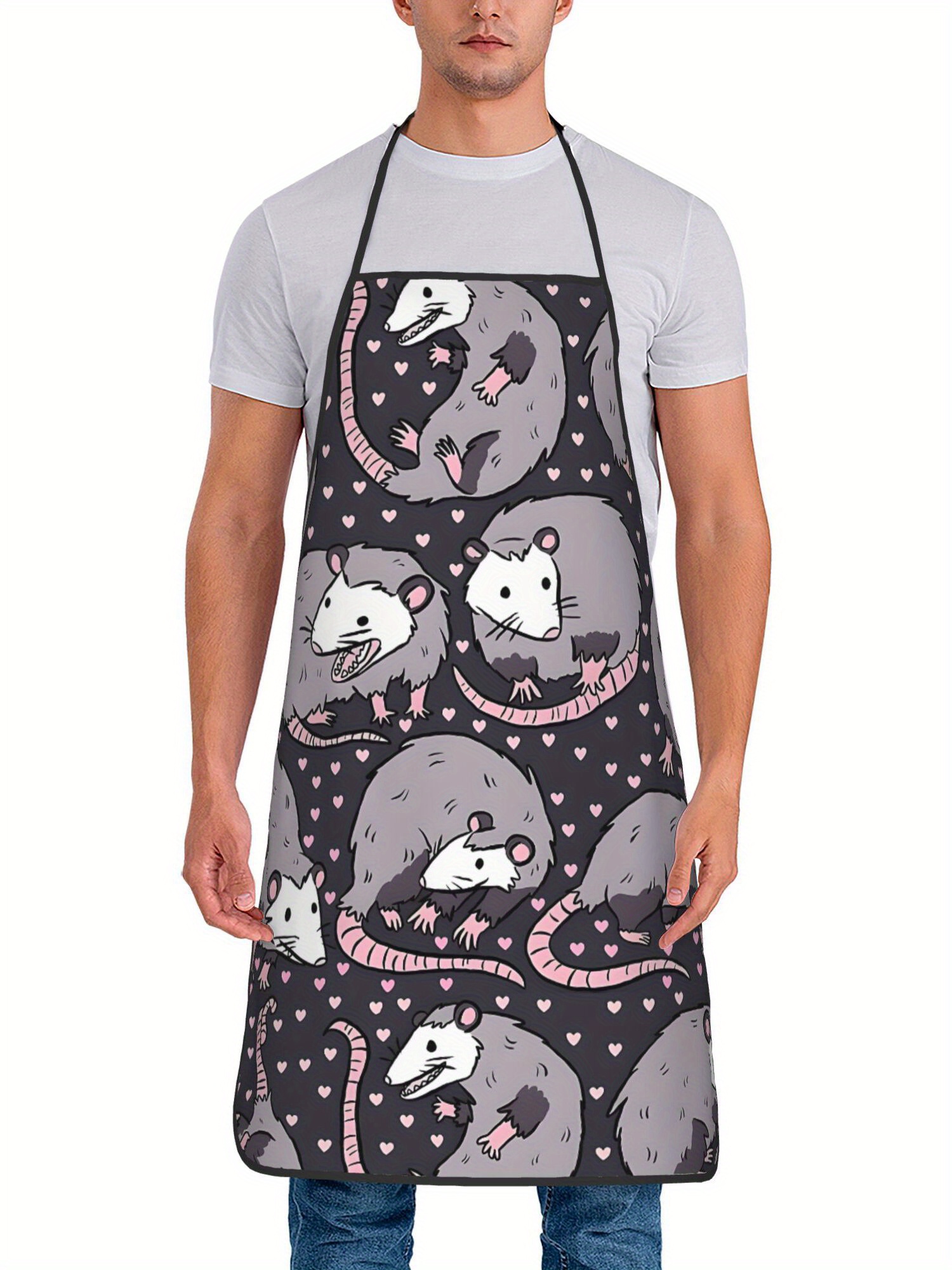 Cute Opossum Pattern Apron Bla - Kitchen Baking Background 评论和价格