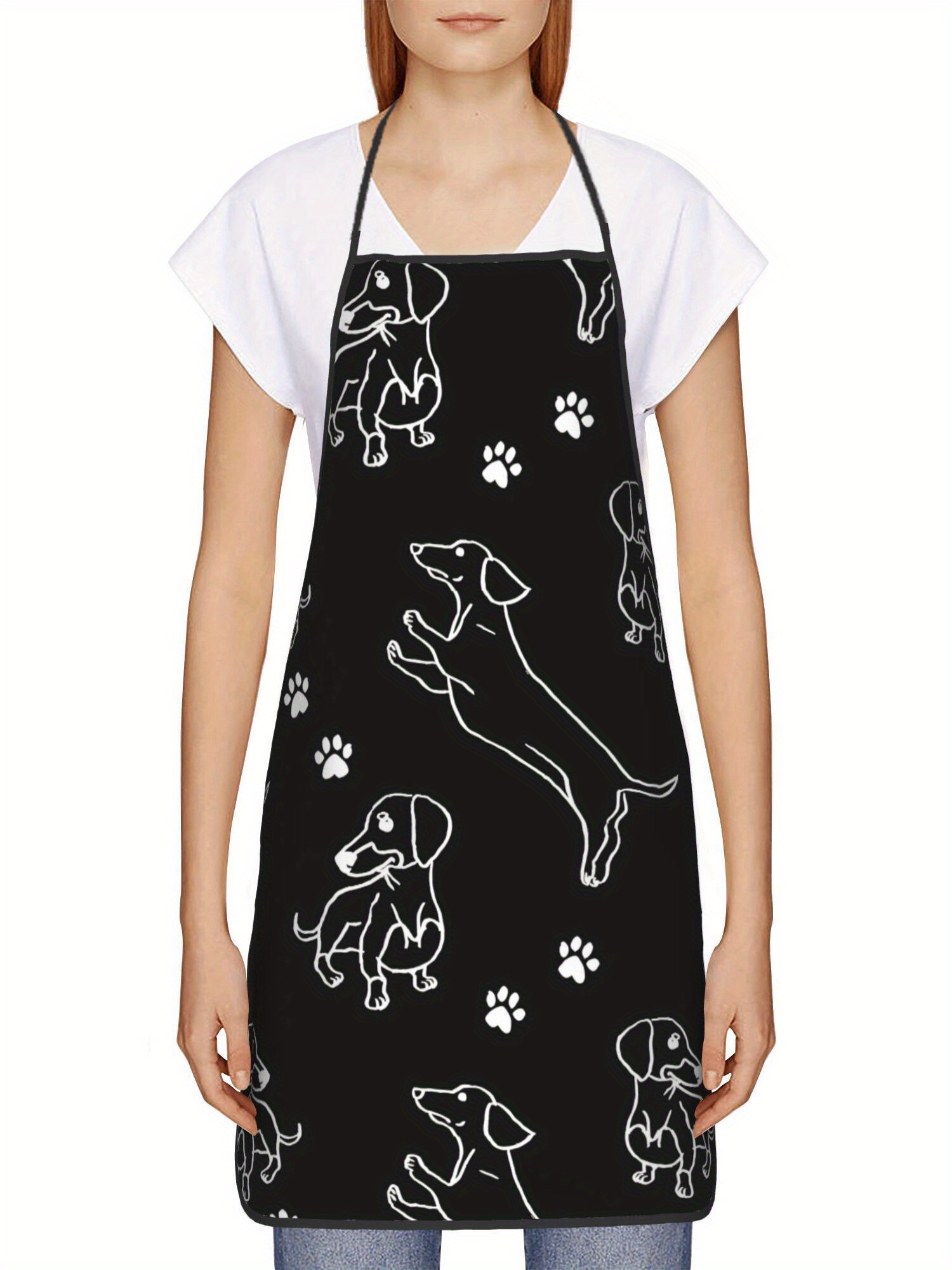 Dachshund Paw Print Apron Blac - Kitchen Baking Background 评论和价格