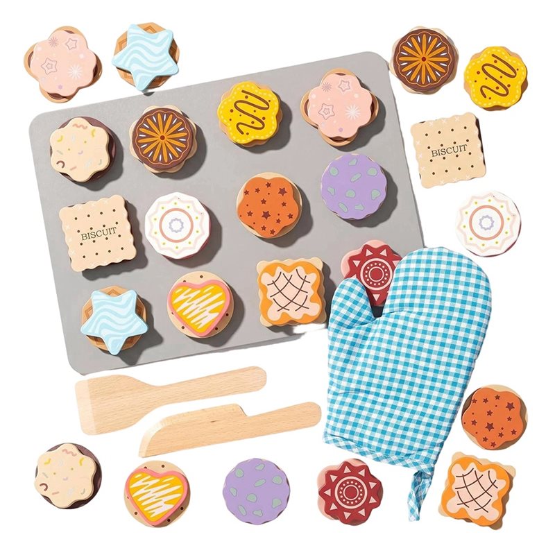WOWFU-Wooden Cookie Play Food  - Kitchen Kids Baking Set 评论和价格