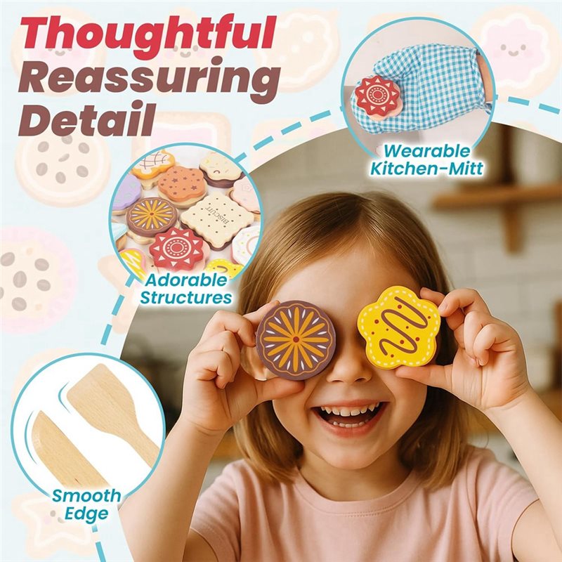 WOWFU-Wooden Cookie Play Food  - Kitchen Kids Baking Set 评论和价格