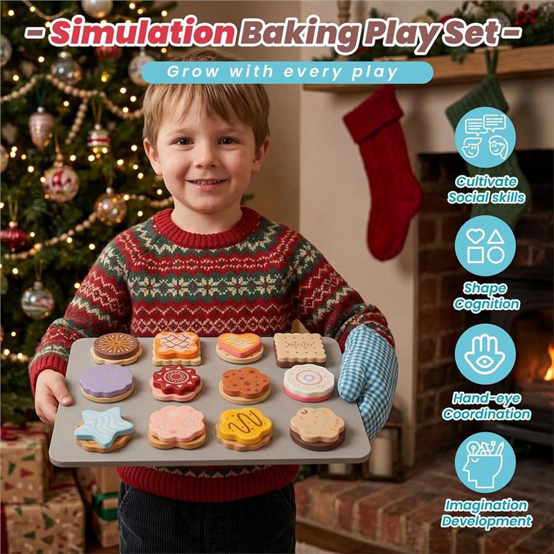 WOWFU-Wooden Cookie Play Food  - Kitchen Kids Baking Set 评论和价格