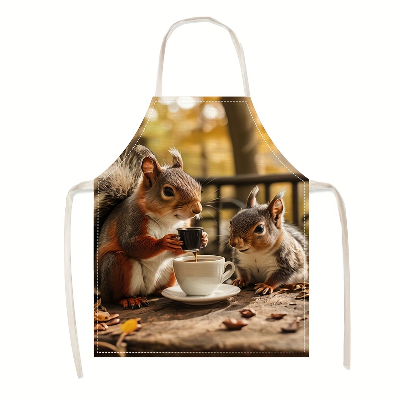 Linen Apron Squirrel Coffee Sc - Kitchen Baking Area Ideas 评论和价格