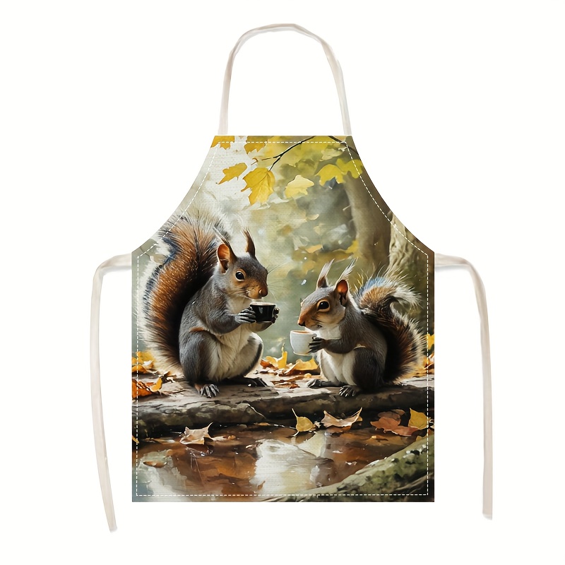 Linen Apron Squirrel Coffee Sc - Kitchen Baking Area Ideas 评论和价格