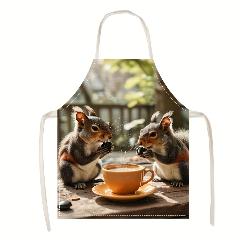 Linen Apron Squirrel Coffee Sc - Kitchen Baking Area Ideas 评论和价格